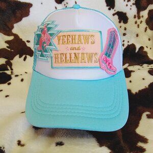 YeeHaws and HellNaws Western Trucker Hat Snapback Custom Patches Bling Cap Chain